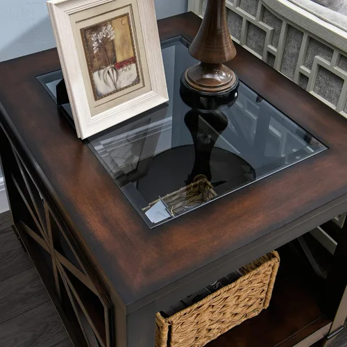 Miniatura 6 de LEEMTORIG Mesa auxiliar de vidrio de madera maciza para sala de estar, moderna mesa auxiliar grande de granja con almacenamiento, mesa auxiliar