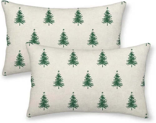 Miniatura 57 de AGAYNA Juego de 2 fundas de almohada decorativas con diseño de acuarela verde salvia para árbol de Navidad de 16 x 16 pulgadas, para sofá, invierno