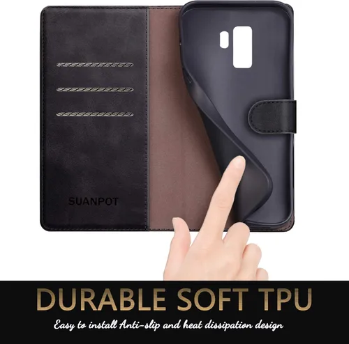 Miniatura 6 de SUANPOT Funda de piel tipo cartera para Samsung Galaxy S9+ / S9 Plus 6.2 (no S9 5.8") con bloqueo RFID, tarjetero de crédito, funda de poliuretano
