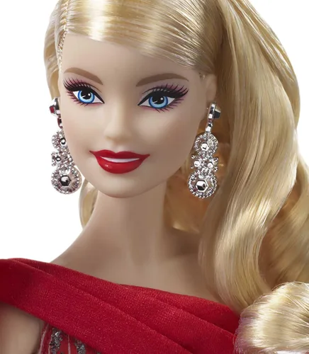 Miniatura 4 de Barbie Muñeca navideña 2019, 11.5 pulgadas, rubia, con vestido rojo y blanco, con soporte para muñeca y certificado de autenticidad