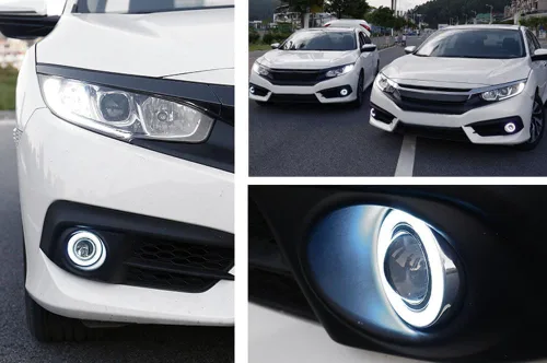 Miniatura 4 de iJDMTOY OEM reemplaza xenón blanco LED halo Angel Eyes proyector lente retrofit faros antiniebla compatibles con Honda Civic Sedan/Coupe/Hatchback