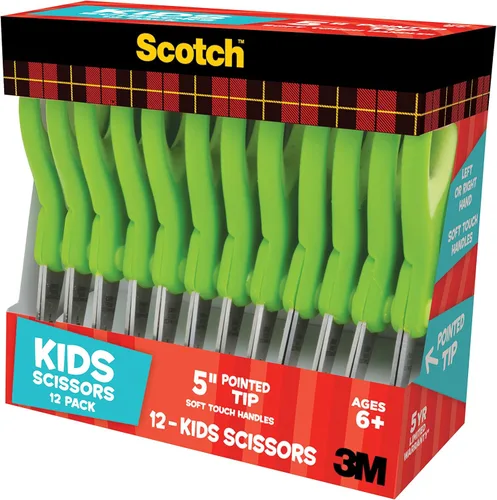 Miniatura 8 de Scotch Tijeras puntiagudas suaves al tacto de 5 pulgadas, paquete de 12 unidades, color verde, paquete de 6