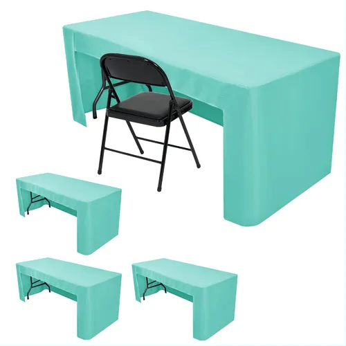 Miniatura 16 de HolidayIdeas Fitted Tablecloths for 4 Foot Rectangle Table, Wrinkle Resistant Washable Table Cover 24x48 Inch for Vendor Booth Display, Banquet, Aqua