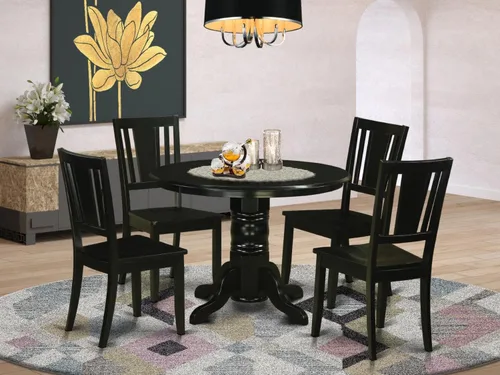 Miniatura 7 de East West Furniture SHDU5-BLK-W - Juego de comedor de 5 piezas para 4 personas, incluye una mesa de cocina redonda con pedestal y 4 sillas