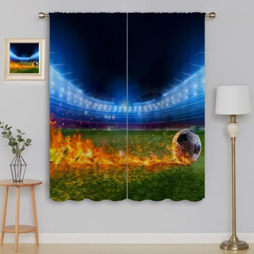 Miniatura 9 de Cortinas opacas de fútbol para niños y niñas, decoración de oscurecimiento de habitación, defensor en deslizamiento, intentos de detener una bola