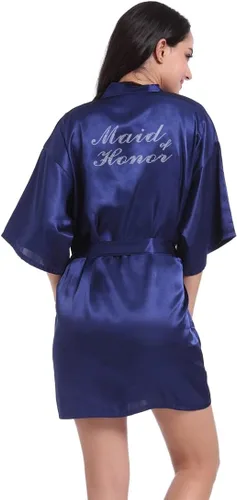Miniatura 14 de Bata de boda para mujer, para novia, dama de honor, corta, de satén, kimono, batas de seda para prepararse, fiesta nupcial