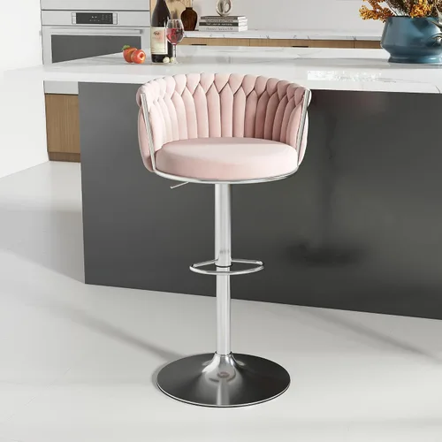 Miniatura 17 de ABET Taburete de Bar Dorado 1UN, Taburetes Giratorios de Terciopelo, Taburetes de Altura Ajustable con Respaldo Tejido, Taburetes de Cocina Modernos