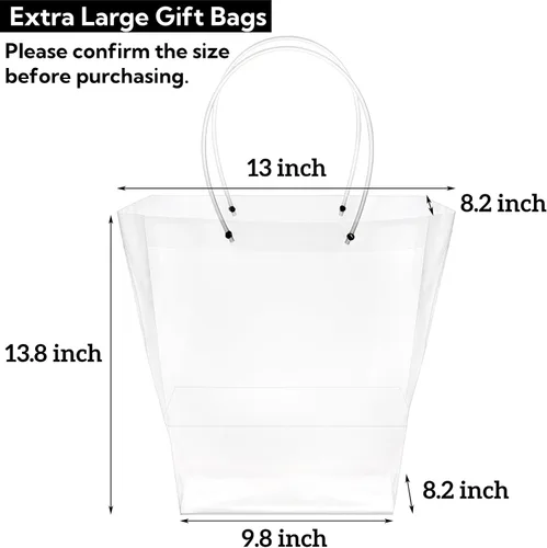 Miniatura 2 de SOUJOY Paquete de 10 bolsas transparentes para ramo de flores, bolsas de regalo extra grandes con asas largas, 13 pulgadas de largo x 8.2 pulgadas