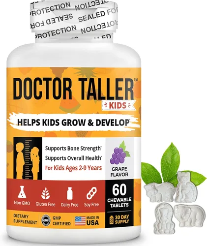 Doctor Taller Kids - Apoya el crecimiento saludable de los niños con multivitamínicos y multiminerales, para niños de 2 a 9 años, sabor a uva, 60