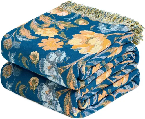 Miniatura 53 de Cobija para cama de estilo bohemio, 100 % algodón, ultra suave, edredón rústico, cobija de otoño, estampado floral, cobija grande rústica para sofá