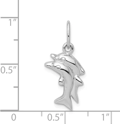 Miniatura 2 de Colgante de plata de ley 925 maciza con delfín pulido (0.866in x 0.394in).
