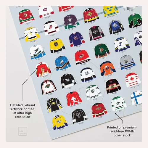 Miniatura 3 de Pop Chart Compendio visual de camisetas de hockey Póster artístico grande de 24 x 36 pulgadas Historia completa de la NHL y uniformes