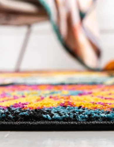 Miniatura 5 de Unique Loom colección Lyon - Alfombra Kennedy (2 x 3 pies 1 pulgada, Rectangular, Negro/Verde)