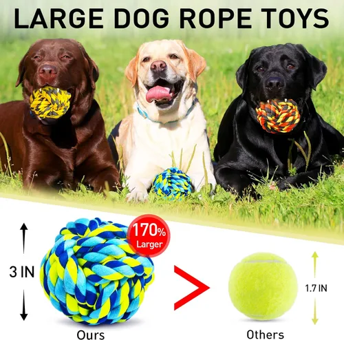 Miniatura 3 de SHARLOVY Juguetes para perros para masticadores agresivos, bolas de perro para razas grandes, juguetes masticables de cuerda de algodón resistente 6