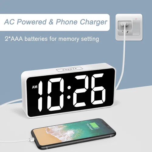 Miniatura 3 de Welgo Reloj despertador de número grande de 7.5 pulgadas para personas mayores y niños, 0-100% brillo y volumen ajustables, puerto de carga USB
