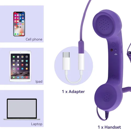 Miniatura 3 de Auricular retro para teléfono, auricular de teléfono para teléfono celular tipo C con conector de 0.138 in, receptor de teléfono móvil, micrófono