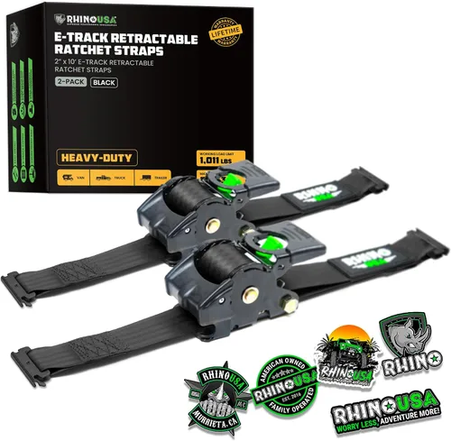 Rhino USA Correas de trinquete retráctiles E-Track de 2 x 10 pies: resistencia máxima a la rotura de 3033 libras Compatible solo con sistemas de