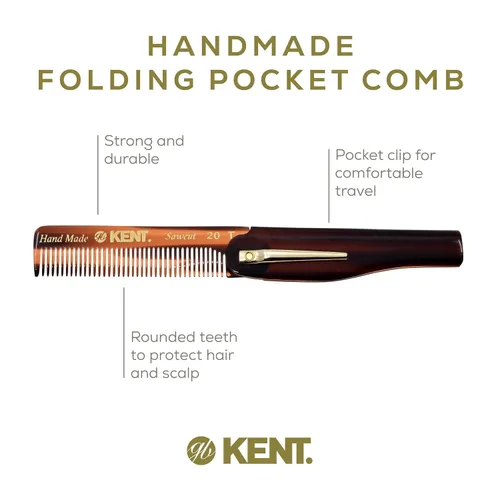 Miniatura 4 de Kent 20T - Peine de bolsillo plegable hecho a mano para hombres, peine alisador de pelo de dientes finos para el cuidado diario del cabello, barba