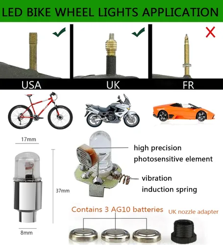 Miniatura 2 de 20 Pack de tapas de válvula de luz LED para neumáticos de coche, ruedas y conjuntos, luces de neumáticos de bicicleta, motocicleta, luz de válvula