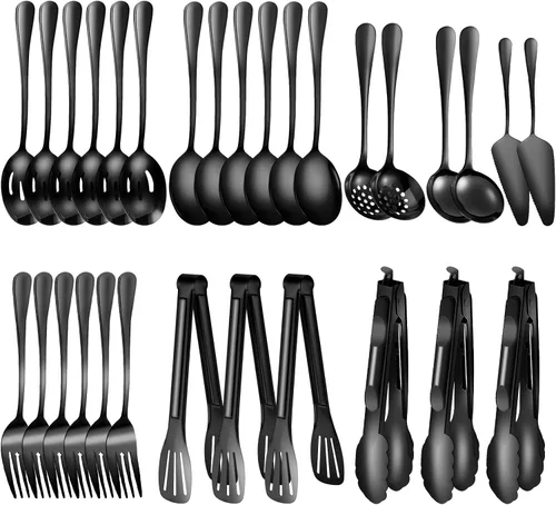 Miniatura 19 de Juego de 20 utensilios para servir, utensilios completos de acero inoxidable para bufé de catering para barbacoas de verano, parrillas, picnic