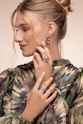 Miniatura 4 de Anillo ancho de plata de ley 925, flores y hojas, oxidado, aspecto vintage, elegante, hipoalergénico, sin níquel ni plomo, colección de diseñador