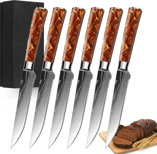 Miniatura 16 de Juego de 10 cuchillos de cocina japoneses de alta calidad, colección Imperial, patrón láser de damasco, acero inoxidable 440A ultra afilado