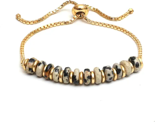 Miniatura 68 de Natural Heishi Beads With Spacers Slider Bracelet Gemstone Healing Jewelry With 14k Yellow Gold Plated 8- Inch Adjustable Length