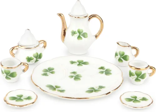 Cutemini - Juego de tazas de té en miniatura de porcelana a escala 1:6, 8 piezas, con diseño de flores, tetera, plato y bandeja, suministros de