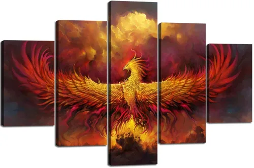 Miniatura 36 de 5 piezas de pintura sobre lienzo ardiente de fénix dibujado en estilo heráldico fuego fénix arte de pared vintage impresiones obras de arte arte