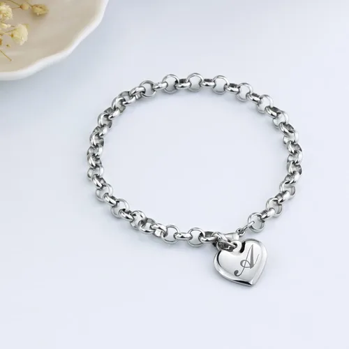Miniatura 5 de Pulseras de acero inoxidable y dije en forma de corazón con inicial, 26 letras del alfabeto para mujer, regalos para el Día del Amor y la Amistad