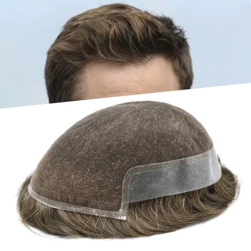 Miniatura 61 de Tupé para hombre, cabello humano real, suave encaje suizo frontal, tupé para hombres, sistema de cabello, extensiones capilar para hombre