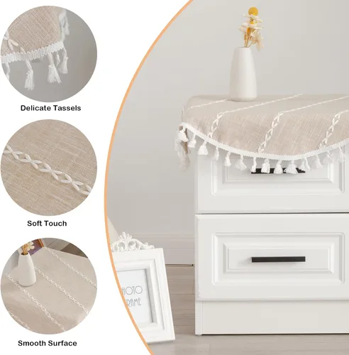 Miniatura 4 de Mantel redondo rústico pequeño lavable a rayas jacquard de lino resistente estilo granja con borlas para cocina, comedor, fiesta, decoración de Café