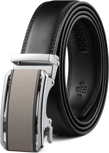 Miniatura 10 de Drowsmen - Cinturón de cuero para hombre con trinquete de 1 3/8 pulgadas, hebilla automática de deslizamiento con clic, ajuste ajustable para un