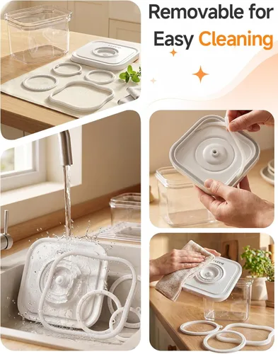 Miniatura 5 de FEPPO Recipientes selladores al vacío para almacenamiento de alimentos, juego de 3 piezas [1 pequeño, 1 mediano, 1 grande] funciona con máquina