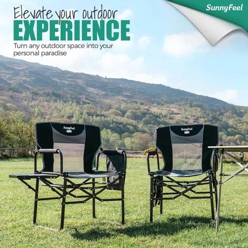 Miniatura 4 de SUNNYFEEL Silla de directores de campamento de gran tamaño de 500 libras resistente, silla plegable portátil con mesa auxiliar, bolsillo para playa
