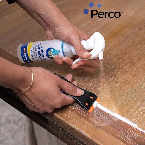 Miniatura 6 de Perco Removedor de Adhesivo Quitapegamento - ¡Nueva Fórmula Más Fuerte! - 3.3 oz con Raspador y Navaja de Plástico Spray Removedor de Pegamento