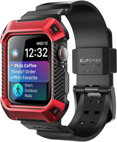 SUPCASE Funda con correa para Apple Watch 9/8/7/6/5/4/SE de 45/44mm (Unicorn Beetle Pro), [antiarañazos] [protector de parachoques], funda Rojo