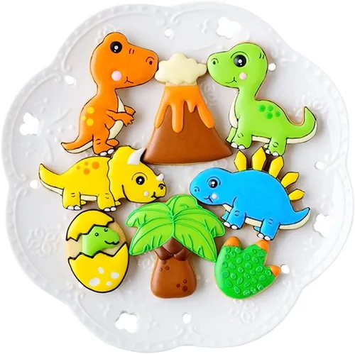 Cortadores de galletas de dinosaurio con plantillas de galletas a juego, juego de 16-8 cortadores de galletas y 8 plantillas, incluye estegosaurio,