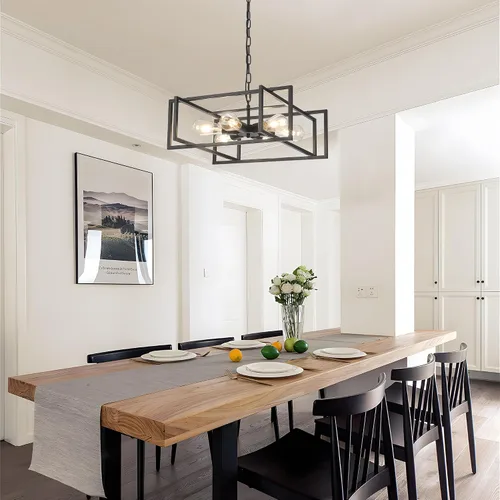 Miniatura 5 de Lámpara colgante industrial negra mate de 19.7 pulgadas, altura ajustable, 6 luces rústicas de metal vintage para cocina, isla, pasillo, comedor