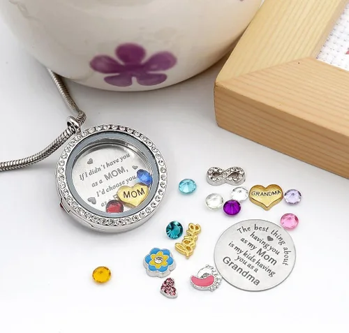 Miniatura 5 de El mejor regalo - Collar con dije tipo relicario de 30mm, hecho de acero inoxidable con piedra natal y cierre magnético