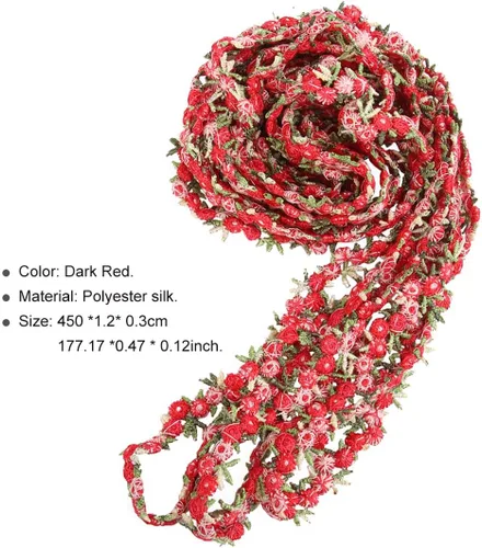 Miniatura 2 de Cinta de ajuste de encaje floral rojo oscuro 15 pies de encaje de flores bordadas para boda costura artesanía apliques