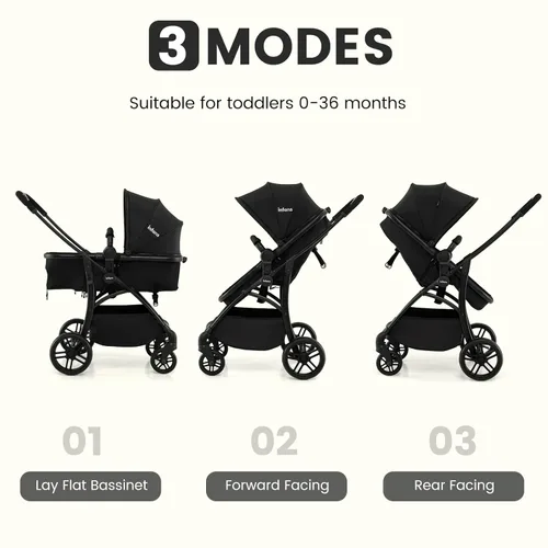 Miniatura 3 de INFANS Cochecito de bebé 2 en 1, cochecito convertible con moisés, asiento reversible, respaldo ajustable, plegable con una mano, cochecito compacto