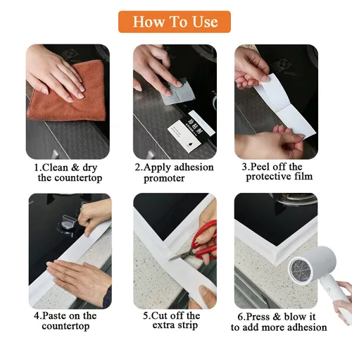 Miniatura 8 de Cinta de calafateo blanca Linlyda para baño y cocina, 1.5"x10.5 pies de PVC autoadhesiva, tira de calafateo impermeable, cinta de sellado
