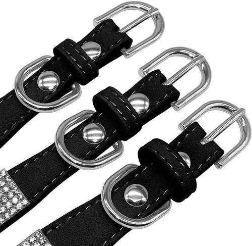 Miniatura 3 de Collar para perro con diamantes de imitación, bonito collar de piel de ante suave deslumbrante y brillante para perro y gato, collar de diamantes