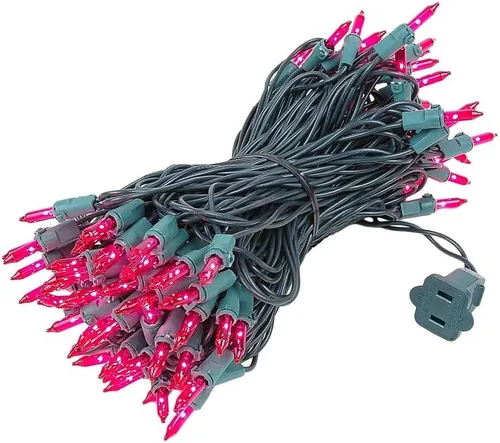 Miniatura 10 de Novelty Lights Mini luces incandescentes tradicionales de 50 pies, 100 bombillas, color morado sobre cable verde con espacio de 6 pulgadas, grado