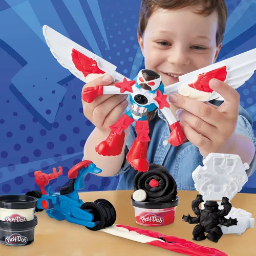 Miniatura 6 de Play-Doh Marvel Capitán América Moto-Cortador Set de juego con figura de acción articulable, 3 accesorios, juguetes de imaginación para niños de 4