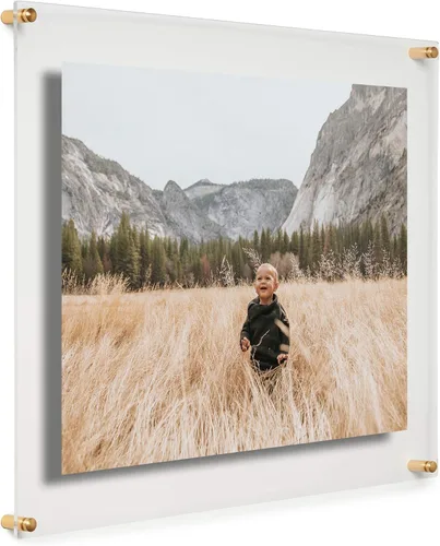 Miniatura 20 de Marco de fotos acrílico flotante de doble panel transparente de 18 x 24 pulgadas con herrajes plateados para mostrar arte y fotos en la pared