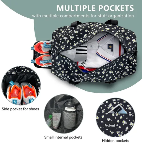 Miniatura 2 de Goloni Bonita bolsa de lona para mujer, bolsa de gimnasio con compartimento para zapatos, bolsa de lona ligera de viaje de fin de semana, bolsa