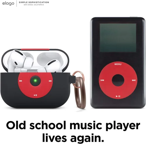 Miniatura 3 de elago AW6 - Funda compatible con AirPods Pro, diseño de reproductor de música clásica retro con llavero, silicona duradera, diseño clásico