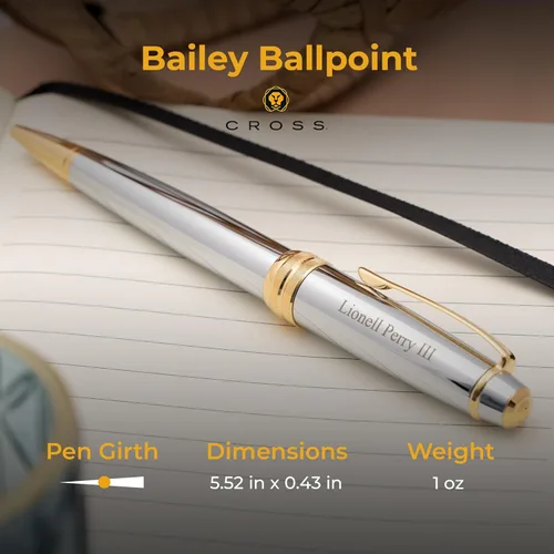 Miniatura 5 de Dayspring Pens Cross Bailey Medalist - Bolígrafo personalizado, cromado con borde dorado, bolígrafo grabado de lujo, bolígrafos personalizados